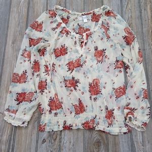 Boho Floral Sheer Flowy Stretchy Button Blouse Top